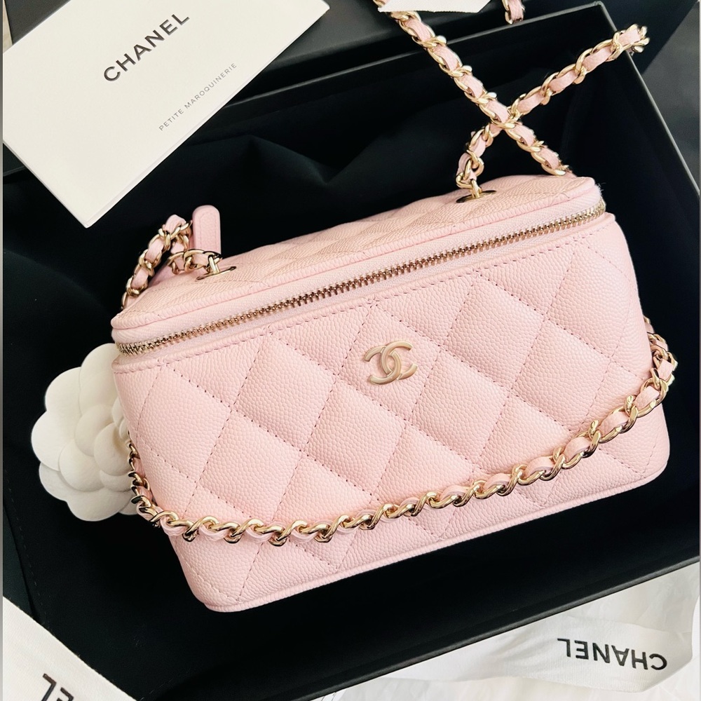 CHANEL Pink Quilted Leather Vanity Crossbody Bag with Gold Hardware